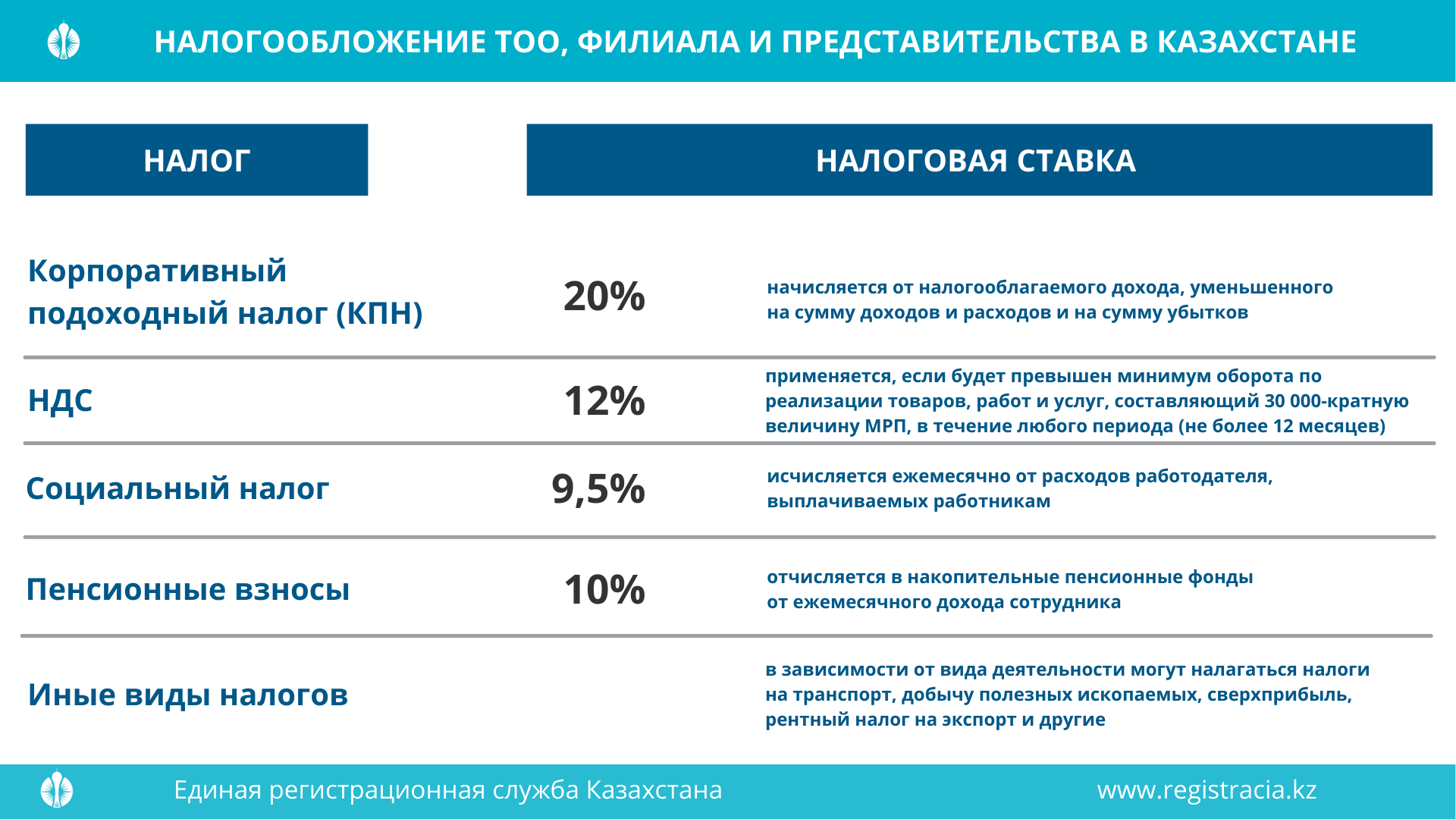 Налоги ТОО, филиала и представительства в Казахстане